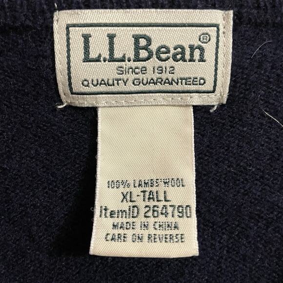 Vintage LL Bean Sweater Mens XL Tall Navy Lambswool V Neck Preppy Academia - Picture 5 of 6